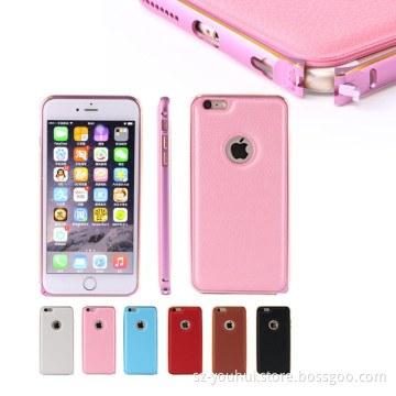 Manufacturer aluminum bumper + PU leather back cover cellphone case for iPhone 6s plus